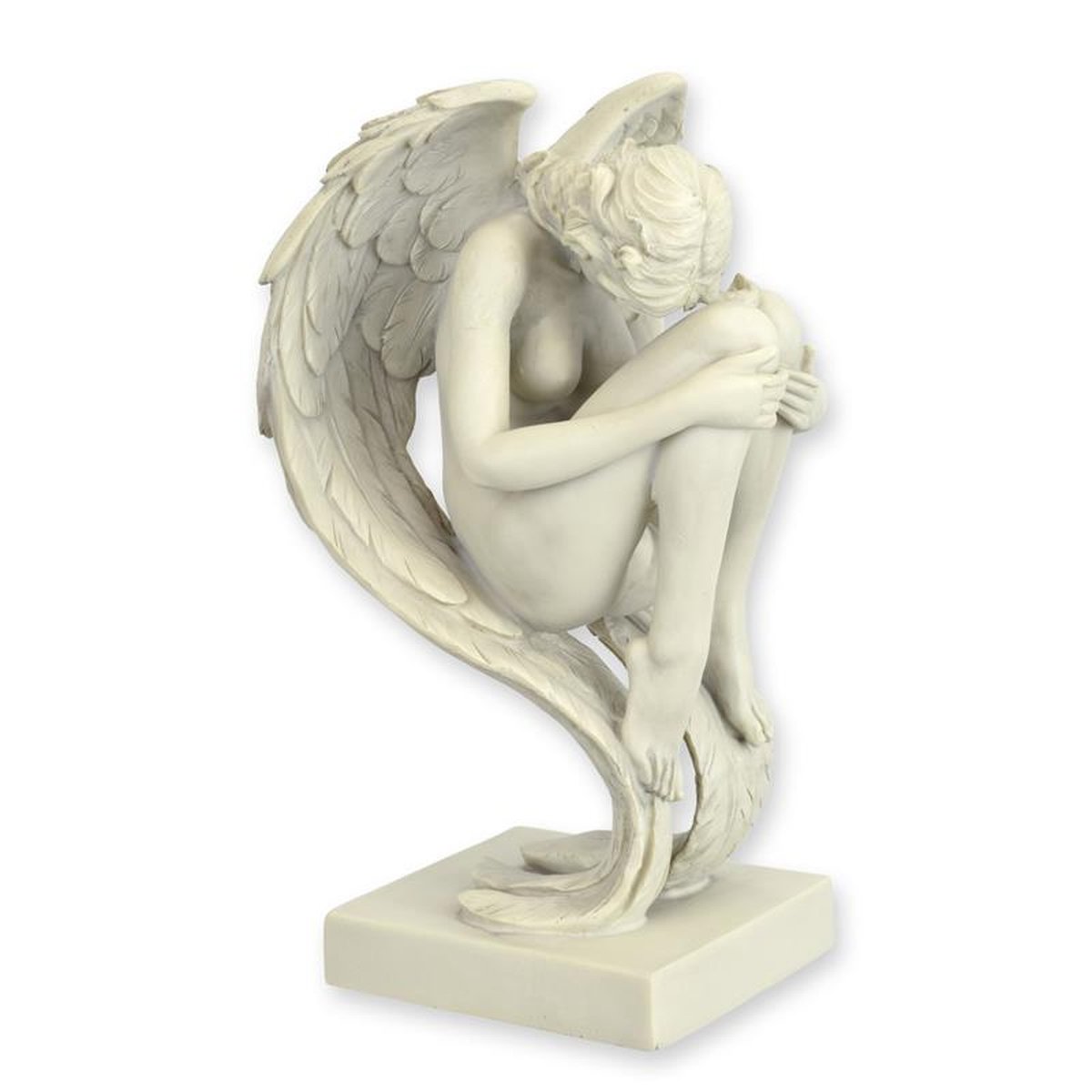 A RESIN FIGURINE OF AN ANGEL RECLINING
