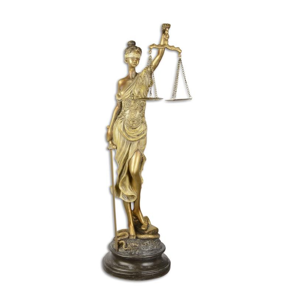 A RESIN FIGURINE OF LADY JUSTICE
