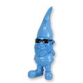 A RESIN GARDEN GNOME WITH SUNGLASSES - BLUE