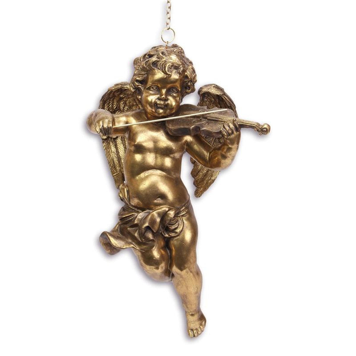 A RESIN HANGING GOLD ANGEL WITH VIOLIN