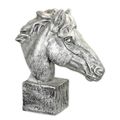 A RESIN HORSE HEAD - OLD SILVER