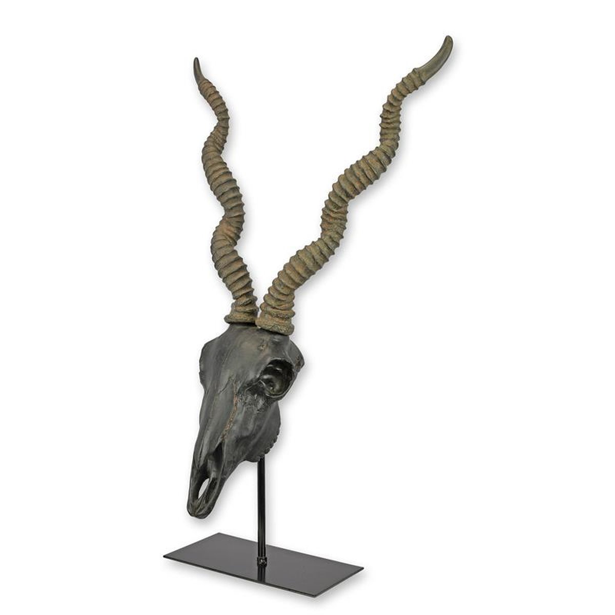 A RESIN IMPALA SKULL ON STAND