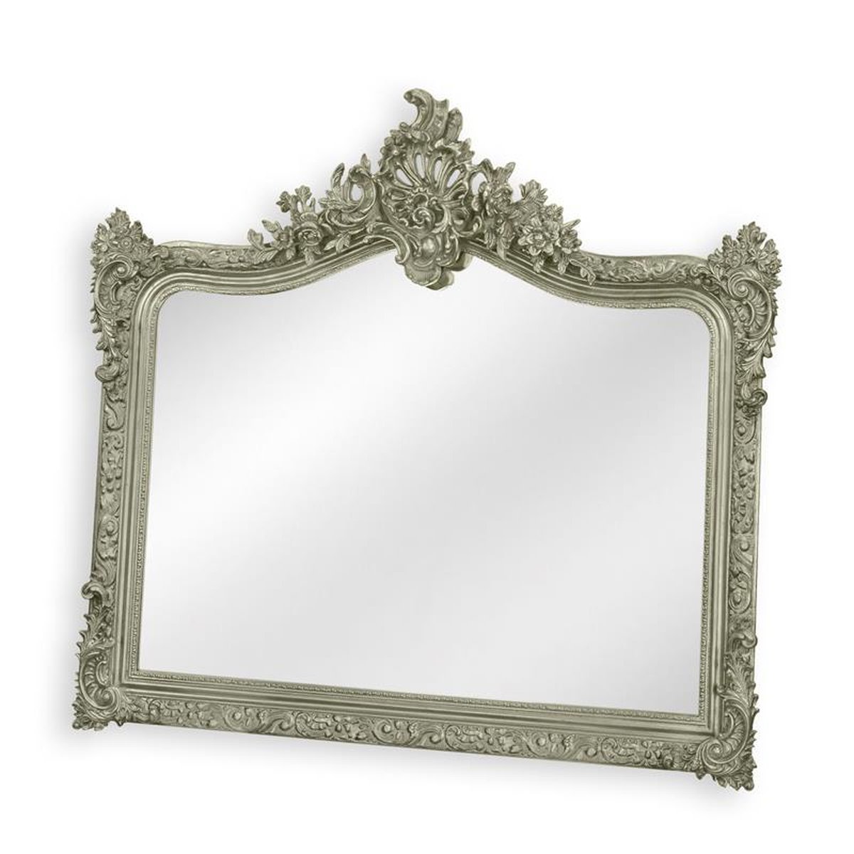 A RESIN OVERMANTEL MIRROR - SILVER