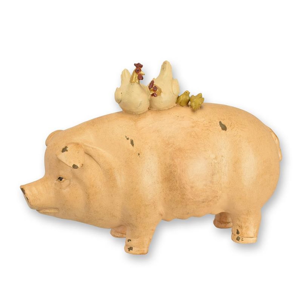 A RESIN PIG AND HENS FARM STACK