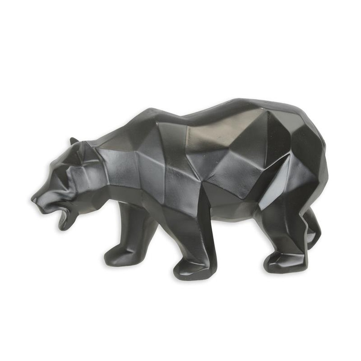 A RESIN POLYGONAL FIGURINE OF A BEAR, BLACK