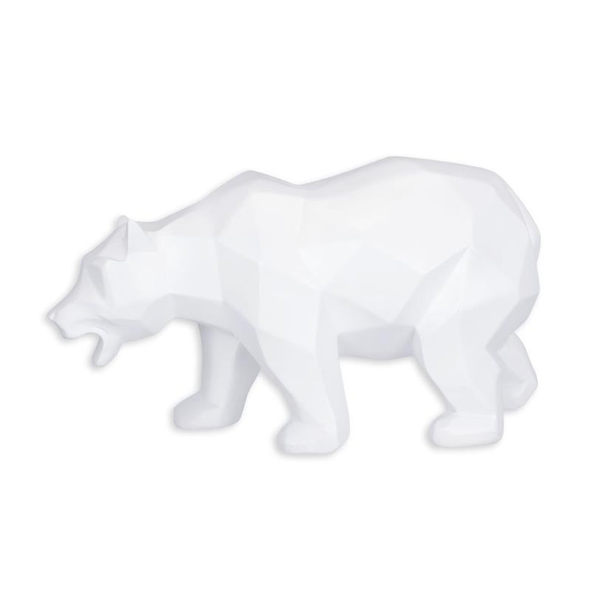 A RESIN POLYGONAL FIGURINE OF A BEAR, WHITE