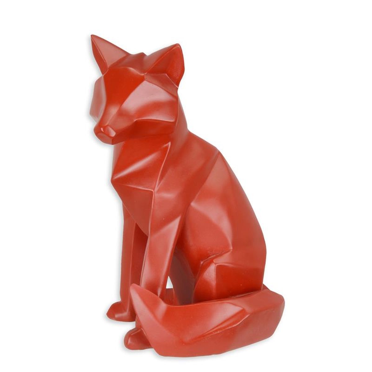 A RESIN POLYGONAL FIGURINE OF A FOX, RED