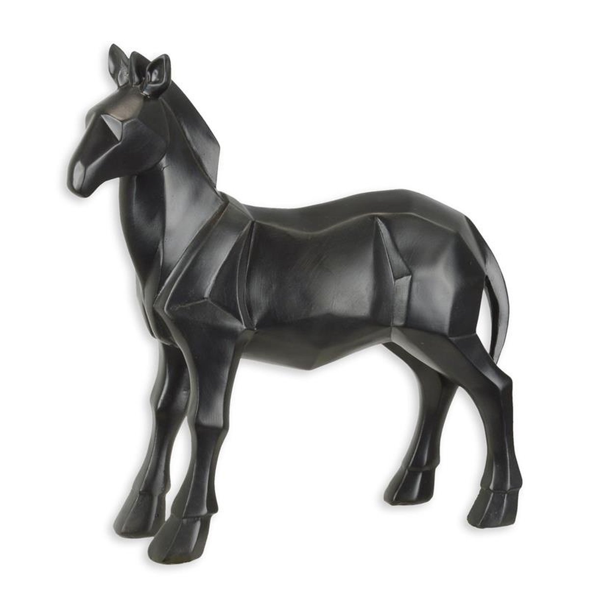 A RESIN POLYGONAL FIGURINE OF A HORSE, BLACK