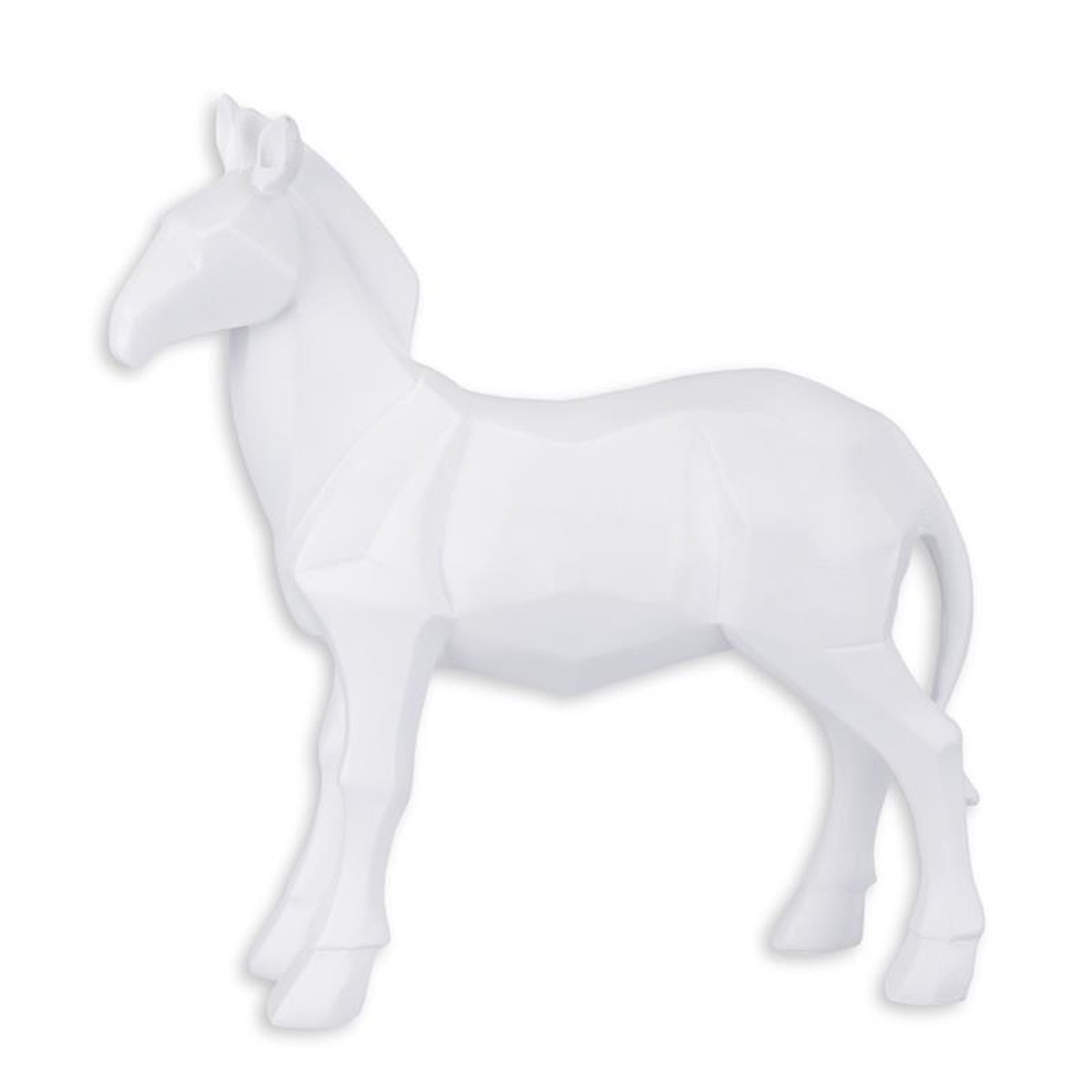 A RESIN POLYGONAL FIGURINE OF A HORSE, WHITE