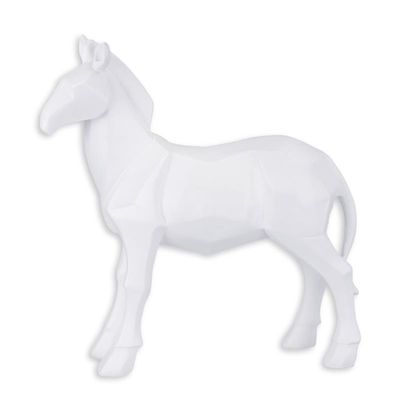 A RESIN POLYGONAL FIGURINE OF A HORSE, WHITE