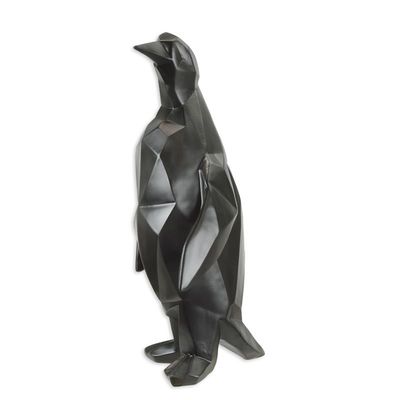 A RESIN POLYGONAL FIGURINE OF A PENGUIN, BLACK