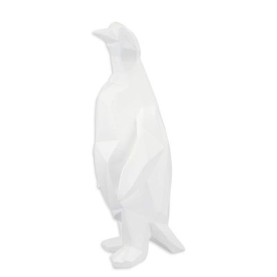 A RESIN POLYGONAL FIGURINE OF A PENGUIN, WHITE