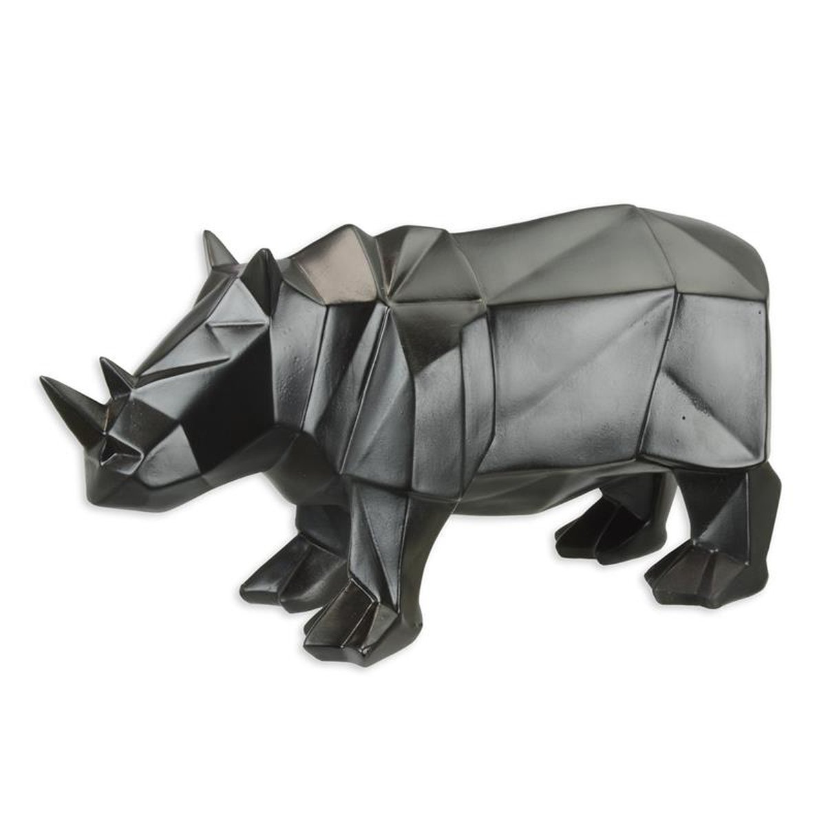 A RESIN POLYGONAL FIGURINE OF A RHINOCEROS, BLACK