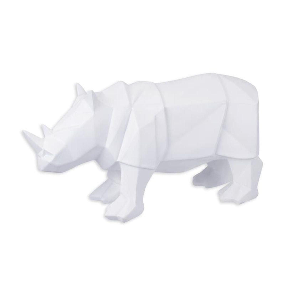 A RESIN POLYGONAL FIGURINE OF A RHINOCEROS, WHITE
