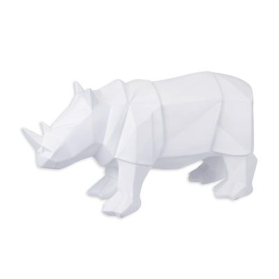 A RESIN POLYGONAL FIGURINE OF A RHINOCEROS, WHITE