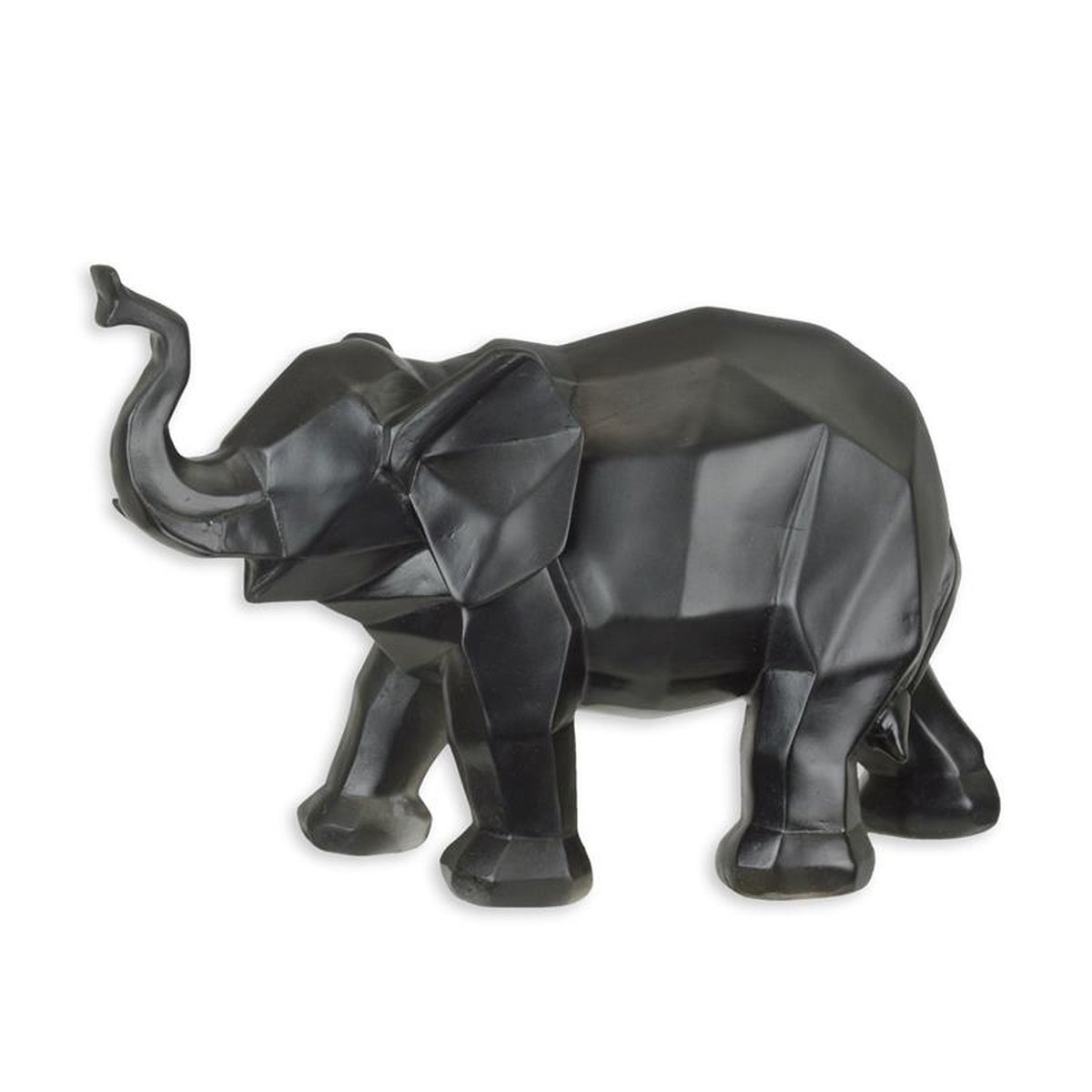 A RESIN POLYGONAL FIGURINE OF AN ELEPHANT, BLACK