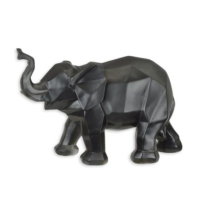 A RESIN POLYGONAL FIGURINE OF AN ELEPHANT, BLACK