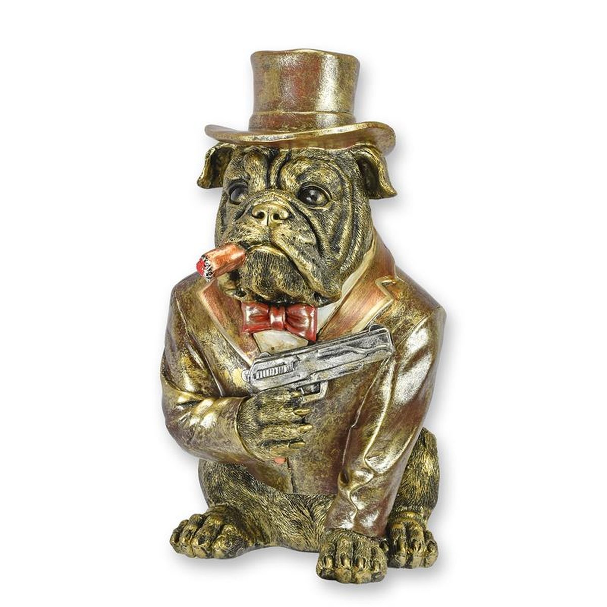 A RESIN SCULPTURE OF A MOBSTER BULLDOG