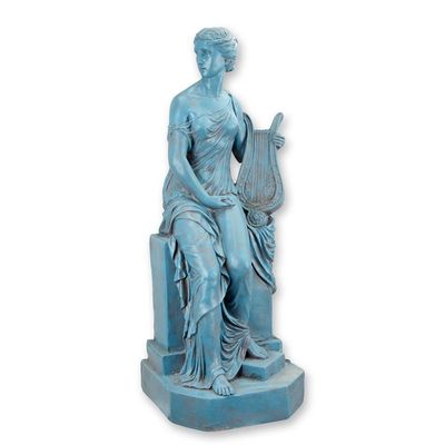 A RESIN STATUE OF A LADY WITH A HARP