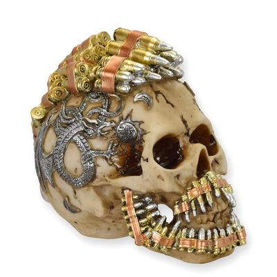 A RESIN STEAMPUNK BULLET BELT SKULL