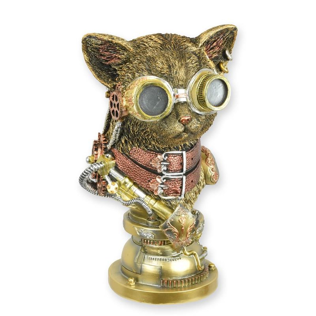 A RESIN STEAMPUNK BUST OF A CAT