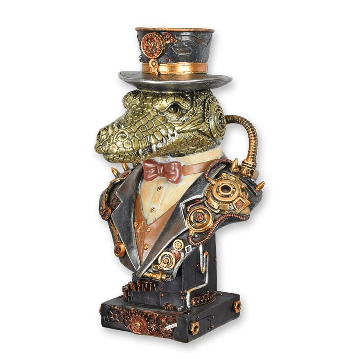 A RESIN STEAMPUNK BUST OF A CROCODILE