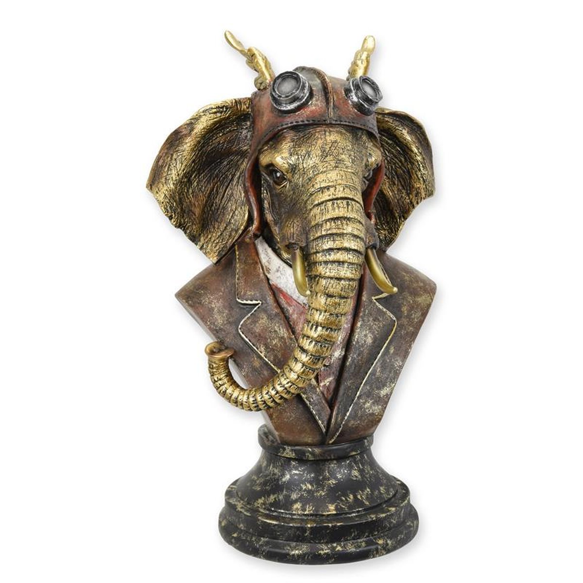 A RESIN STEAMPUNK BUST OF A DRESSED ELEPHANT