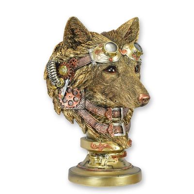 A RESIN STEAMPUNK BUST OF A WOLF