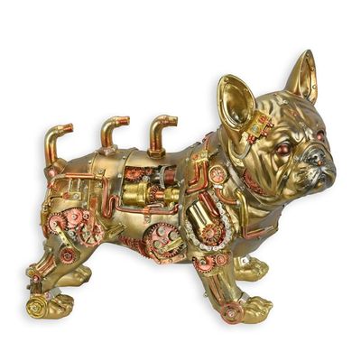 A RESIN STEAMPUNK FIGURINE OF A BULLDOG