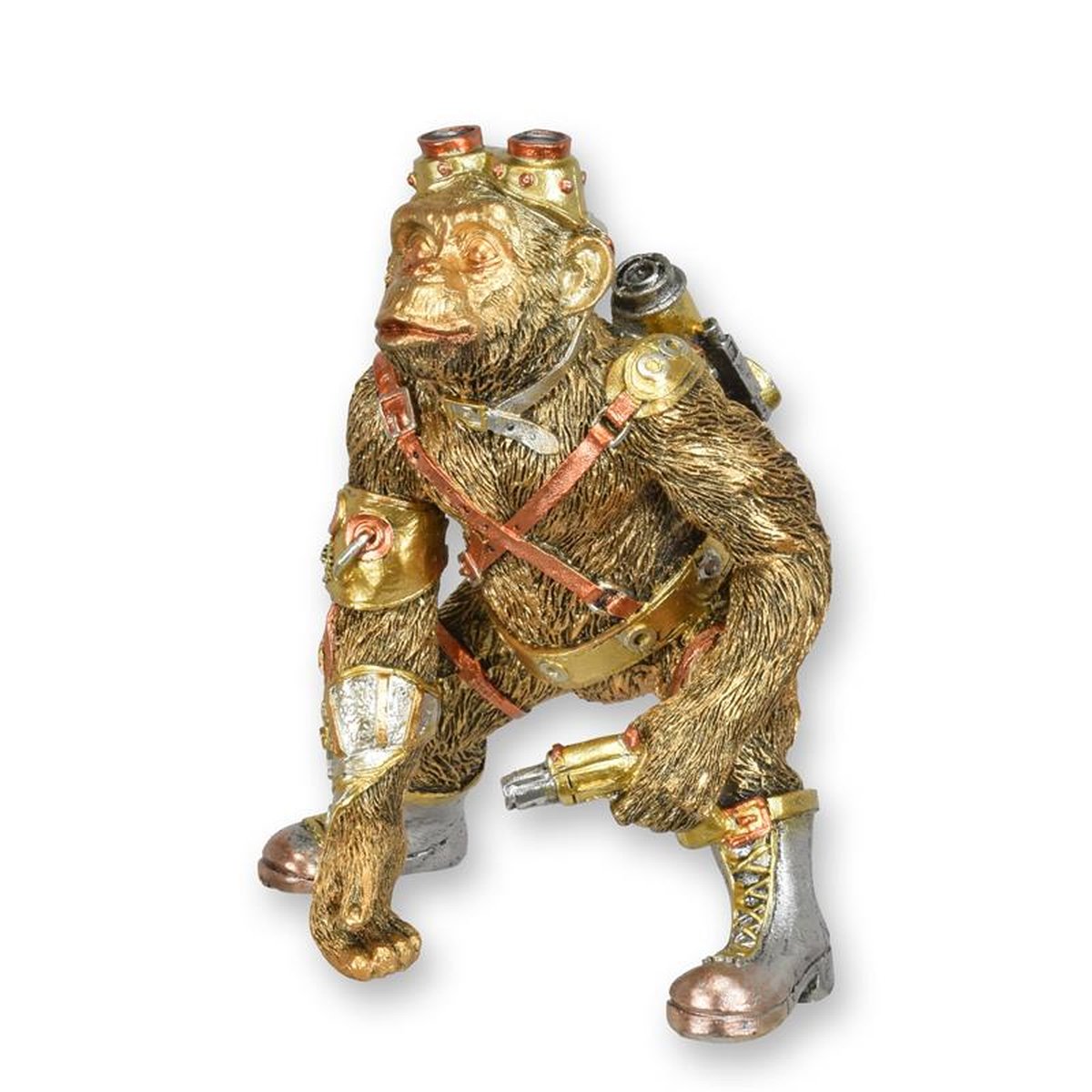 A RESIN STEAMPUNK FIGURINE OF A CHIMPANZEE