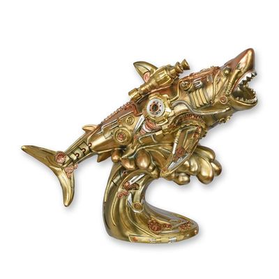 A RESIN STEAMPUNK FIGURINE OF A GREAT WHITE SHARK