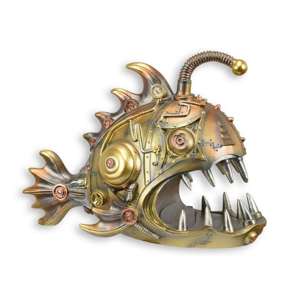 A RESIN STEAMPUNK FIGURINE OF A LANTERN FISH