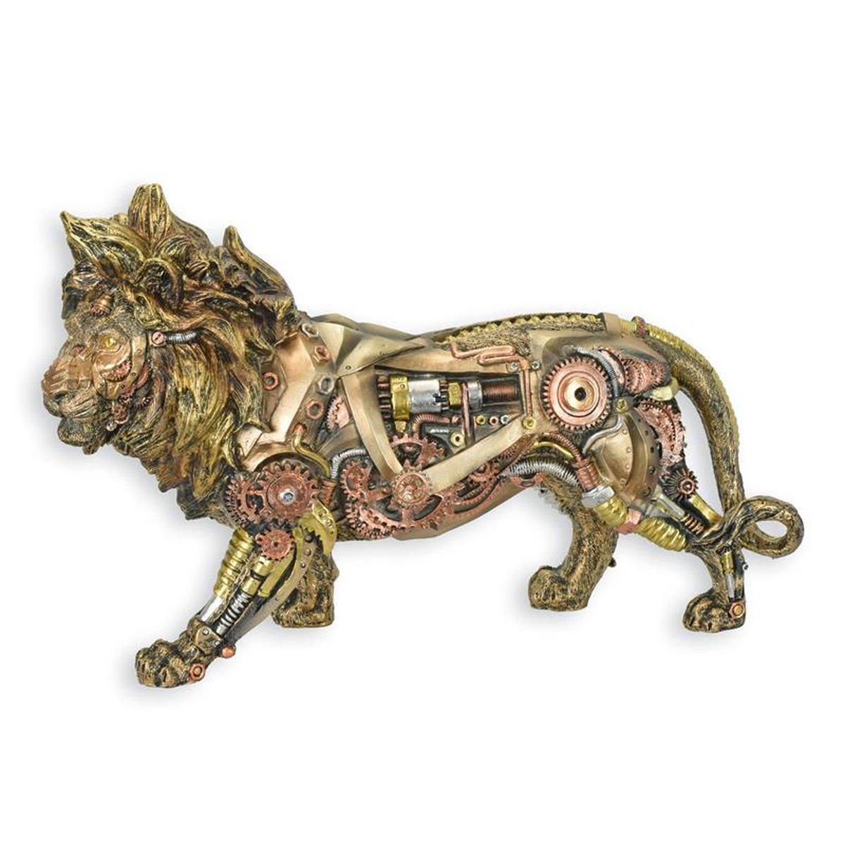 A RESIN STEAMPUNK FIGURINE OF A LION