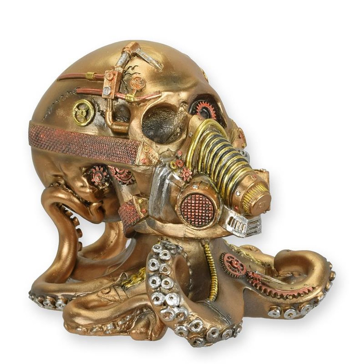A RESIN STEAMPUNK FIGURINE OF A OCTOPUS SKULL