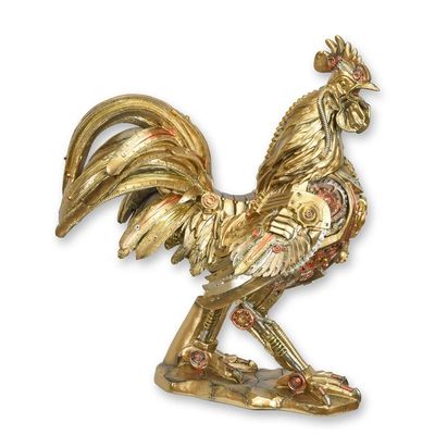 A RESIN STEAMPUNK FIGURINE OF A ROOSTER