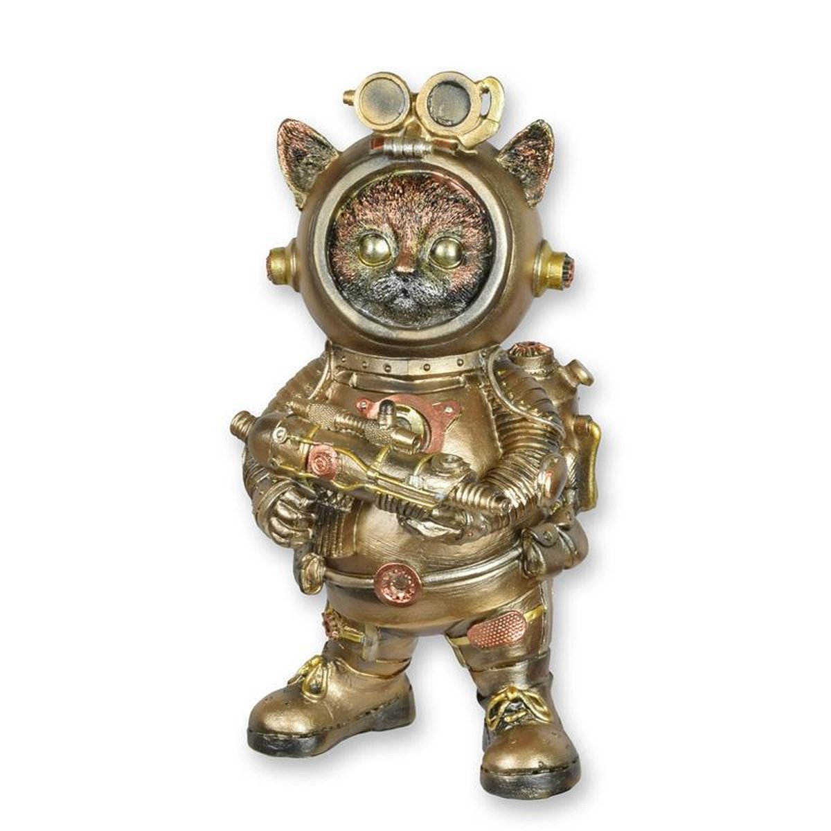 A RESIN STEAMPUNK FIGURINE OF AN ASTRO CAT
