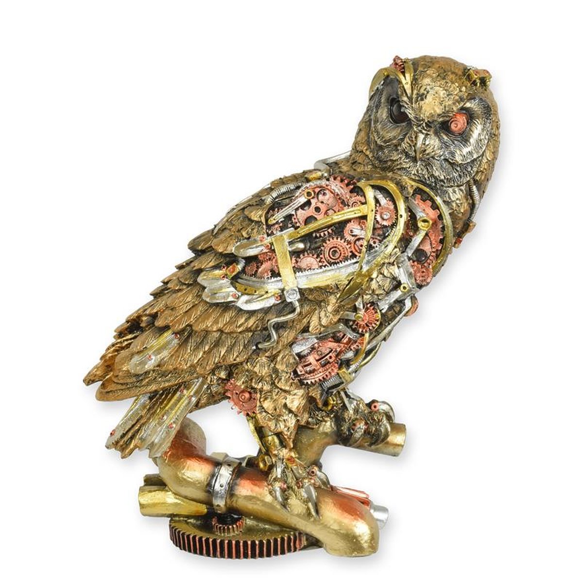 A RESIN STEAMPUNK FIGURINE OF AN OWL