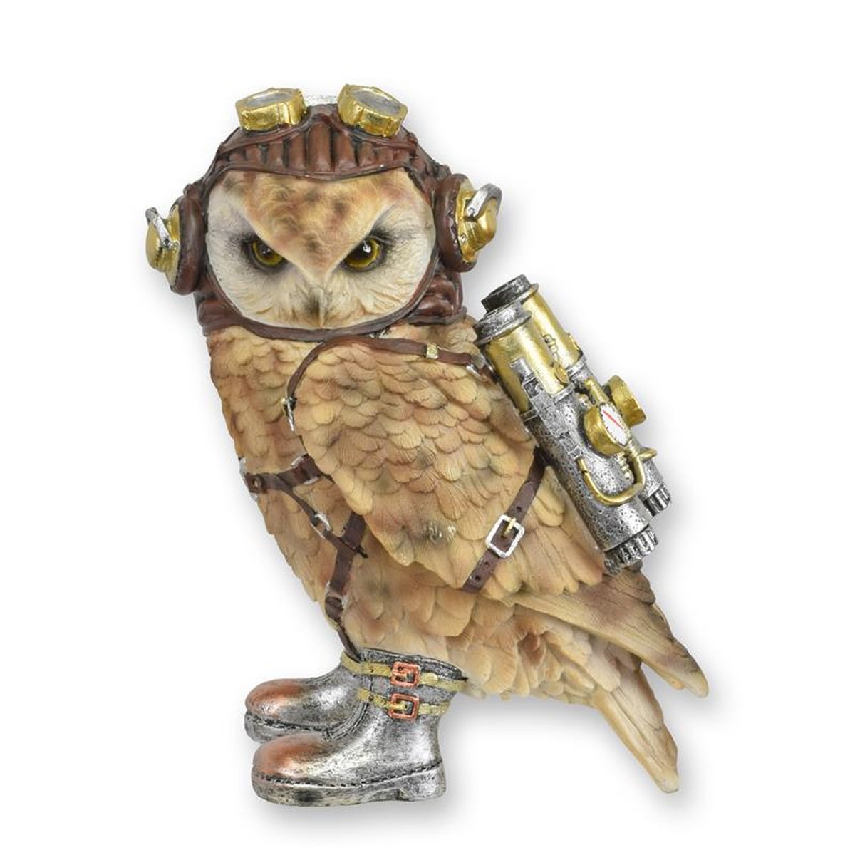 A RESIN STEAMPUNK FIGURINE OF AN OWL