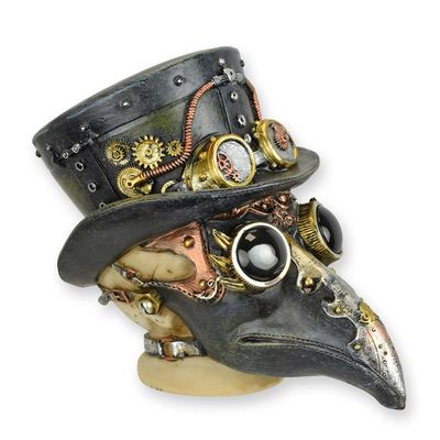 A RESIN STEAMPUNK FIGURINE OF THE PLAGUE DOCTOR