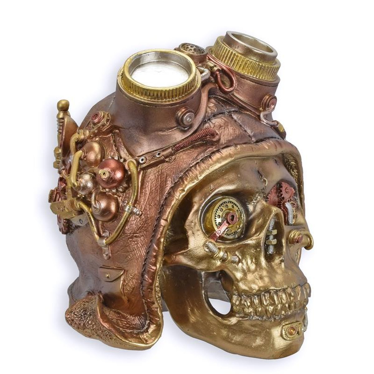 A RESIN STEAMPUNK SKULL