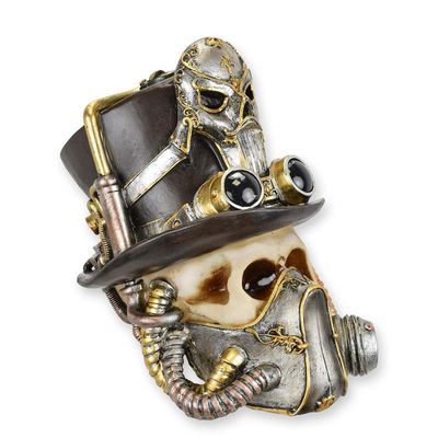A RESIN STEAMPUNK SKULL