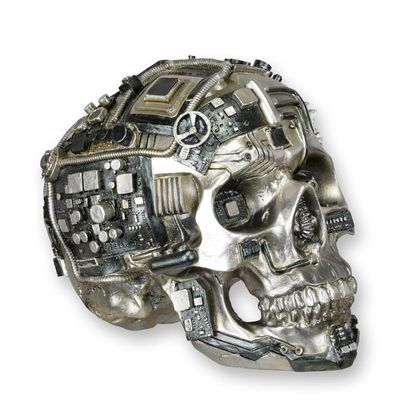A RESIN STEAMPUNK SKULL
