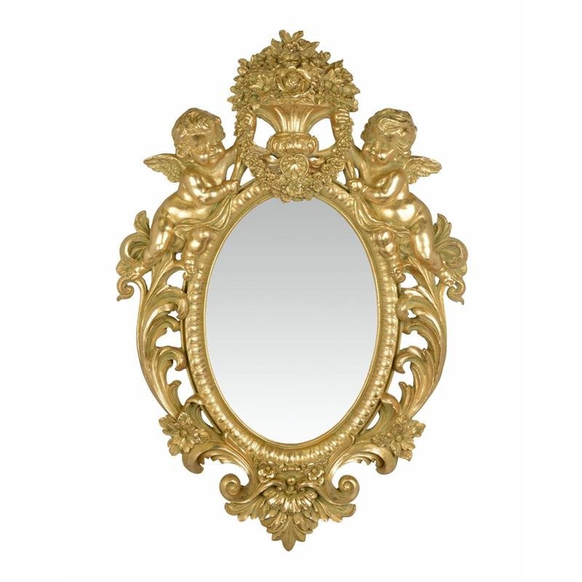 A Resin Wall Mirror Flanked by Two Putti