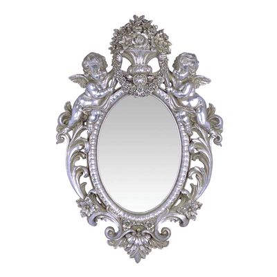 A Resin Wall Mirror Flanked by Two Putti