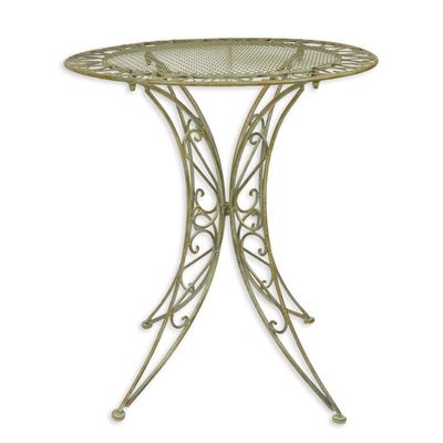 A ROUND IRON TABLE - WEATHERED GREEN