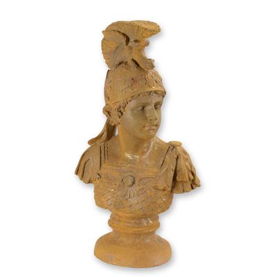 A RUSTY CAST IRON BUST OF A LEGIONAIRE