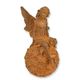 A RUSTY CAST IRON FIGURINE OF A FAIRY SITTING ON BALL