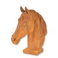 A RUSTY CAST IRON FIGURINE OF A HORSE HEAD