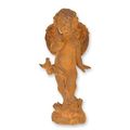 A RUSTY CAST IRON FIGURINE OF A PUTTO WITH BIRD