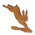 A RUSTY CAST IRON FIGURINE OF A RUNNING HARE